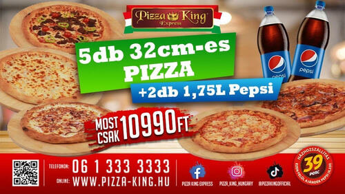 Pizza King 7 - 5 db normál pizza 2db 1,75l Pepsivel - Szuper ajánlat - Online order